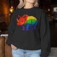 Lgbt 力強い虹色のサイ Rainbow Rhinoceros Graphic レディーススウェットシャツ 面白い贈り物