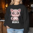 Nina かわいい猫 子猫デザイン 女の子 名前 ニーナ レディーススウェットシャツ 面白い贈り物
