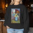 ヴィンセント・ヴァン・ゴッホの花 青い花瓶のヴィンテージ 美術品 レディーススウェットシャツ 面白い贈り物