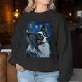 星月夜のパピヨン 絵画 犬 お母さん お父さん レディーススウェットシャツ 面白い贈り物