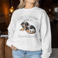 & Life Is Better Dapple Dachshund Lover レディーススウェットシャツ 面白い贈り物