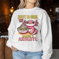 Just A Girl Who Loves Ramen And Axolotl Pink Kawaii Axolotl レディーススウェットシャツ 面白い贈り物