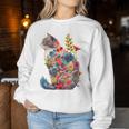 カラフル 花 猫 レディーススウェットシャツ 面白い贈り物