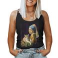 Girl With A Pearl Earring And A Cat 名画パロディ アート猫 レディースタンクトップ