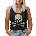 ジョリー・ロジャーのシルエット 花柄 スカル＆クロスボーン レディースタンクトップ