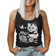 バラと蝶の猫、花柄 レディースタンクトップ