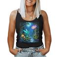 ファンタジー グリーン 鳥 花 レディースタンクトップ