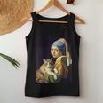 Girl With A Pearl Earring And A Cat 名画パロディ アート猫 レディースタンクトップ 面白い贈り物