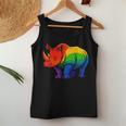 Lgbt 力強い虹色のサイ Rainbow Rhinoceros Graphic レディースタンクトップ 面白い贈り物