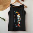 ボタニカルフラワーのシルエット 花柄 ペンギン レディースタンクトップ 面白い贈り物