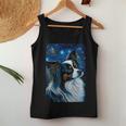 星月夜のパピヨン 絵画 犬 お母さん お父さん レディースタンクトップ 面白い贈り物