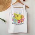 Grow Positive Thoughts イエロー スマイルフェイス 花 キッズ 女の子 レディースタンクトップ 面白い贈り物