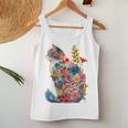 カラフル 花 猫 レディースタンクトップ 面白い贈り物