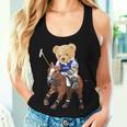 Cool Teddy Bear Playing Horse Polo Game Illustration Graphic レディースタンクトップ 彼女への贈り物