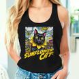 Sunflower Cat 黒猫 ひまわり 向日葵 アメコミ ネタアイテム レディースタンクトップ 彼女への贈り物