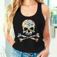 ジョリー・ロジャーのシルエット 花柄 スカル＆クロスボーン レディースタンクトップ 彼女への贈り物