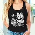 バラと蝶の猫、花柄 レディースタンクトップ 彼女への贈り物