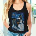 星月夜のパピヨン 絵画 犬 お母さん お父さん レディースタンクトップ 彼女への贈り物