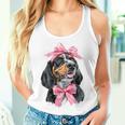 Coquette Bow Coonhound Dog Mom ピンクリボンガール レディースタンクトップ 彼女への贈り物