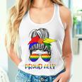 Messy Bun Proud Ally Pride Flag Love Lgbt レインボー サングラス レディースタンクトップ 彼女への贈り物