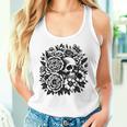 Skull Flower Rad Rock N Roll Graphic Retro レディースタンクトップ 彼女への贈り物