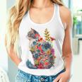 カラフル 花 猫 レディースタンクトップ 彼女への贈り物