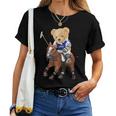 Cool Teddy Bear Playing Horse Polo Game Illustration Graphic レディースTシャツ