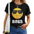 Girl & Boy Boss サングラス 顔文字シャツ クールな顔 レディースTシャツ