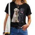 Happy Two Labradors ゴールデンブラック ラボレトリバー Mom Dad レディースTシャツ