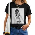Hot Girl On 男性用 セクシー バッド キティ ピンナップガール B&W レディースTシャツ