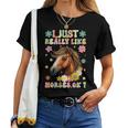 Just Really Like Horses グルーヴィーな乗馬 乗馬 レディースTシャツ