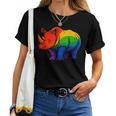 Lgbt 力強い虹色のサイ Rainbow Rhinoceros Graphic レディースTシャツ