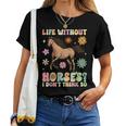 Life Without Horses グルーヴィーな乗馬 乗馬 レディースTシャツ