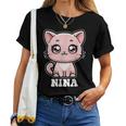 Nina かわいい猫 子猫デザイン 女の子 名前 ニーナ レディースTシャツ