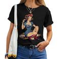 Retro Patriotic Pin-Upintage Usa Flag American Beauty Girl レディースTシャツ