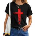 タトゥーレッドクロスオーダー I Christian I Brushtroke I Cross レディースTシャツ