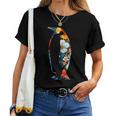 ボタニカルフラワーのシルエット 花柄 ペンギン レディースTシャツ