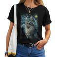 メインクーン 猫 ゴッホ 星月夜 猫好き 猫 お母さん お父さん レディースTシャツ