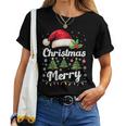 メリークリスマスライト 赤いサンタ帽子 クリスマス ファミリー 男性 女性 レディースTシャツ