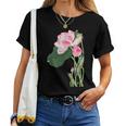 咲く蓮の花 蓮の花 ハス ヴィンテージ 日本美術 小原古邨 新版画 レディースTシャツ
