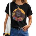 花のイラストとゴリラ レディースTシャツ