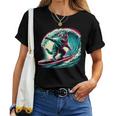 面白い猫 サーフィン ギフト 男性 女性 子供 面白い 猫 サーファー レディースTシャツ