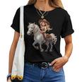馬 女の子 西洋 乗馬 ポニー 水彩 馬 レディースTシャツ