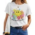 Grow Positive Thoughts イエロー スマイルフェイス 花 キッズ 女の子 レディースTシャツ