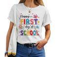新学期 ハッピー 初日 学校 男の子 女の子 先生 レディースTシャツ