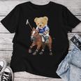 Cool Teddy Bear Playing Horse Polo Game Illustration Graphic レディースTシャツ 面白い贈り物