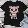 Nina かわいい猫 子猫デザイン 女の子 名前 ニーナ レディースTシャツ 面白い贈り物