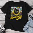 Sunflower Cat 黒猫 ひまわり 向日葵 アメコミ ネタアイテム レディースTシャツ 面白い贈り物