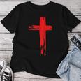 タトゥーレッドクロスオーダー I Christian I Brushtroke I Cross レディースTシャツ 面白い贈り物