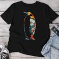 ボタニカルフラワーのシルエット 花柄 ペンギン レディースTシャツ 面白い贈り物